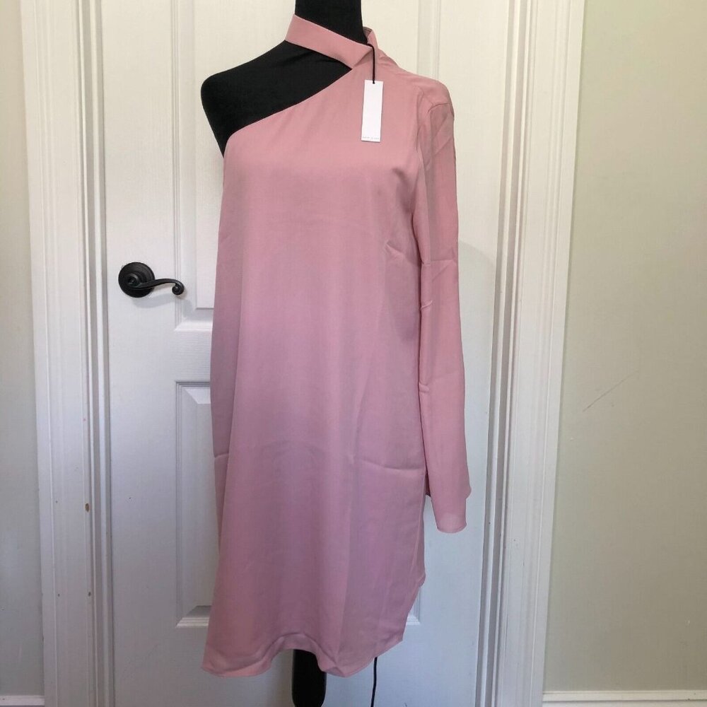 Three Eighty Two Blush Pink One Shoulder Choker Neck Mini Shift Dress Medium NWT